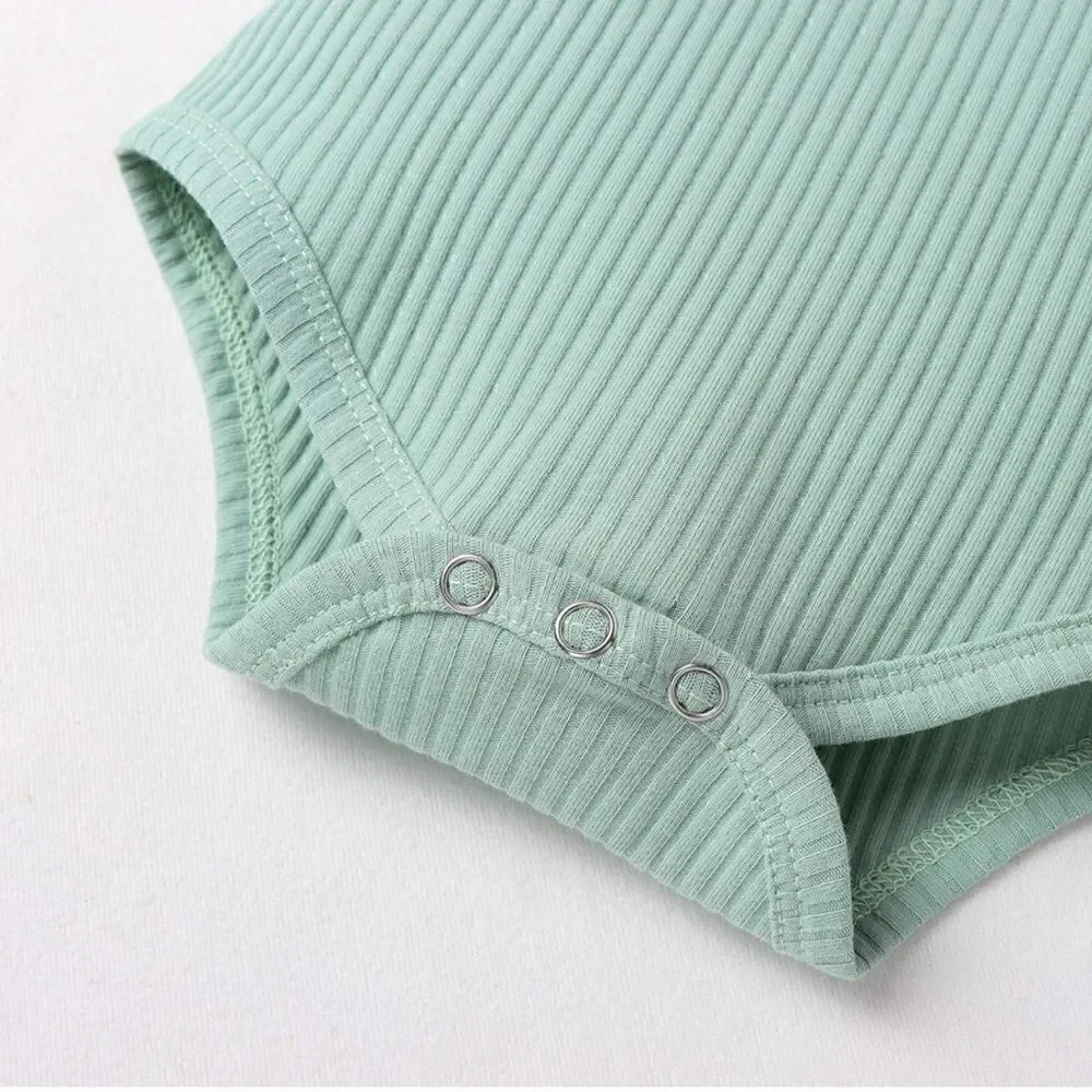 Long Sleeve Knitted Cotton Onesie Romper & Pants Mint Green 6-12 months